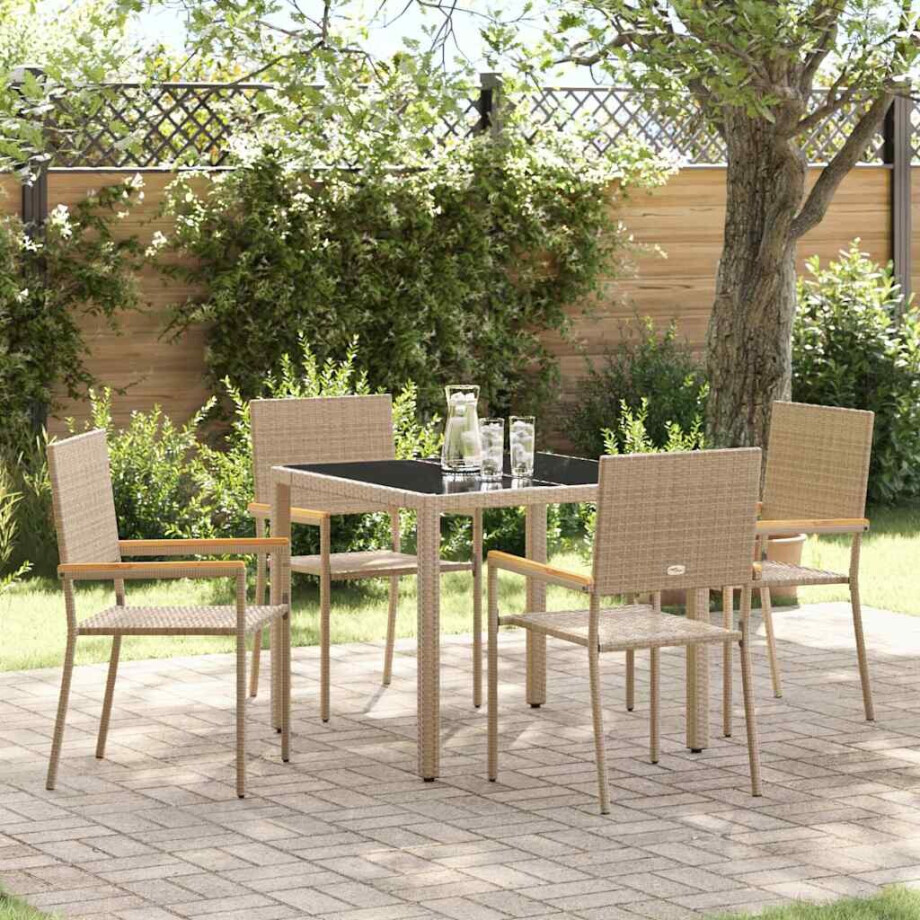 vidaXL Tuin eettafelset 5 pcs Beige poly rattan afbeelding 1
