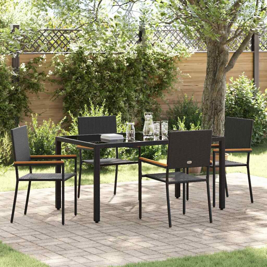 vidaXL Tuin eettafelset 5 pcs Zwart poly rattan afbeelding 1