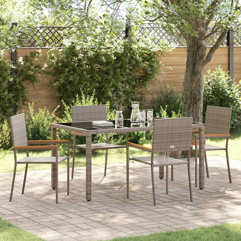 vidaXL Tuin eettafelset 5 pcs Grijs poly rattan afbeelding 1