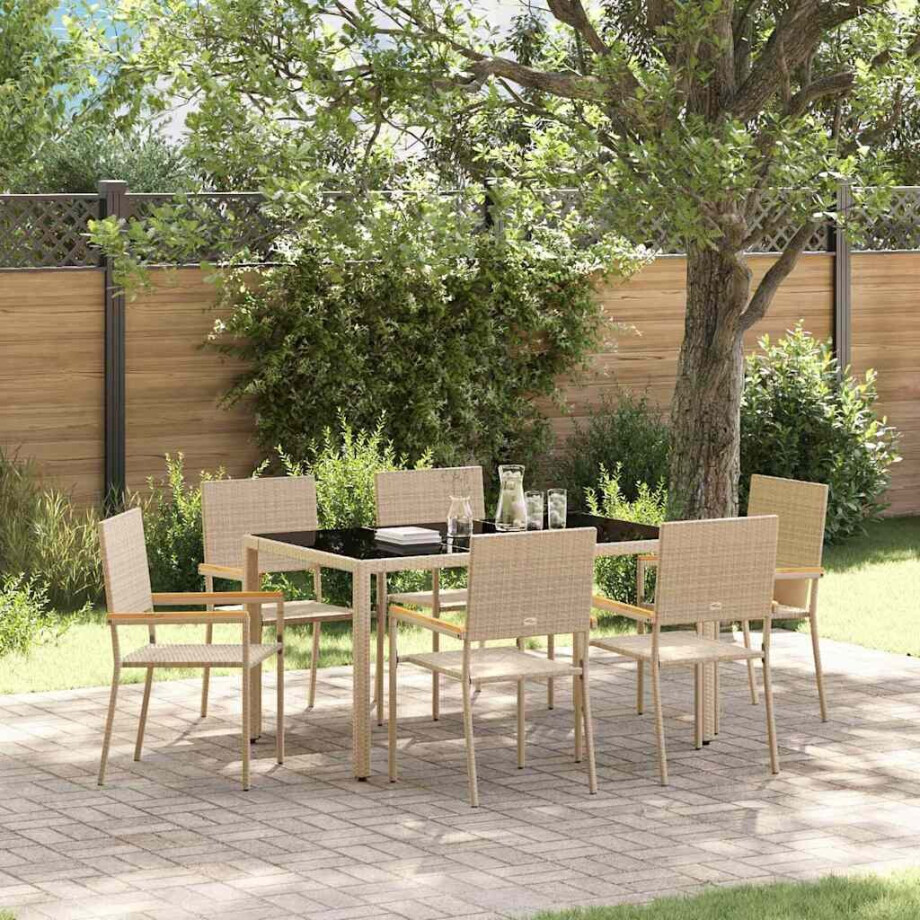 vidaXL Tuin eettafelset 7 pcs Beige poly rattan afbeelding 1