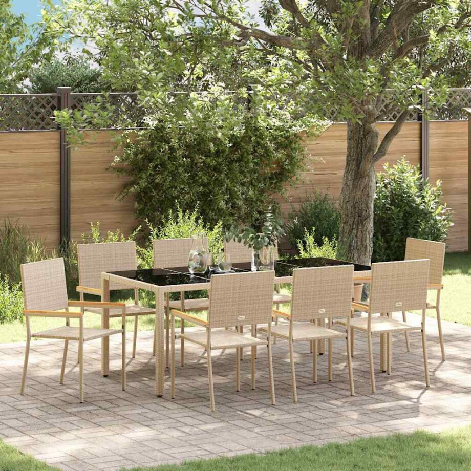 vidaXL Tuin eettafelset 9 pcs Beige poly rattan afbeelding 1