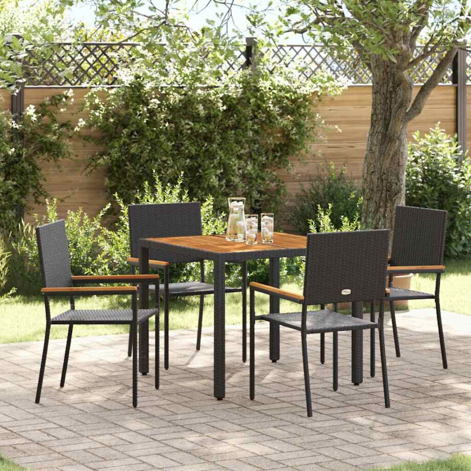 vidaXL Tuin eettafelset 5 pcs Zwart poly rattan afbeelding 1