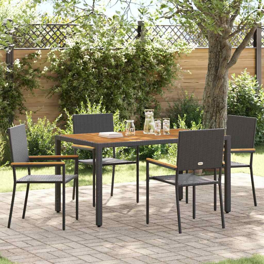 vidaXL Tuin eettafelset 5 pcs Zwart poly rattan afbeelding 1