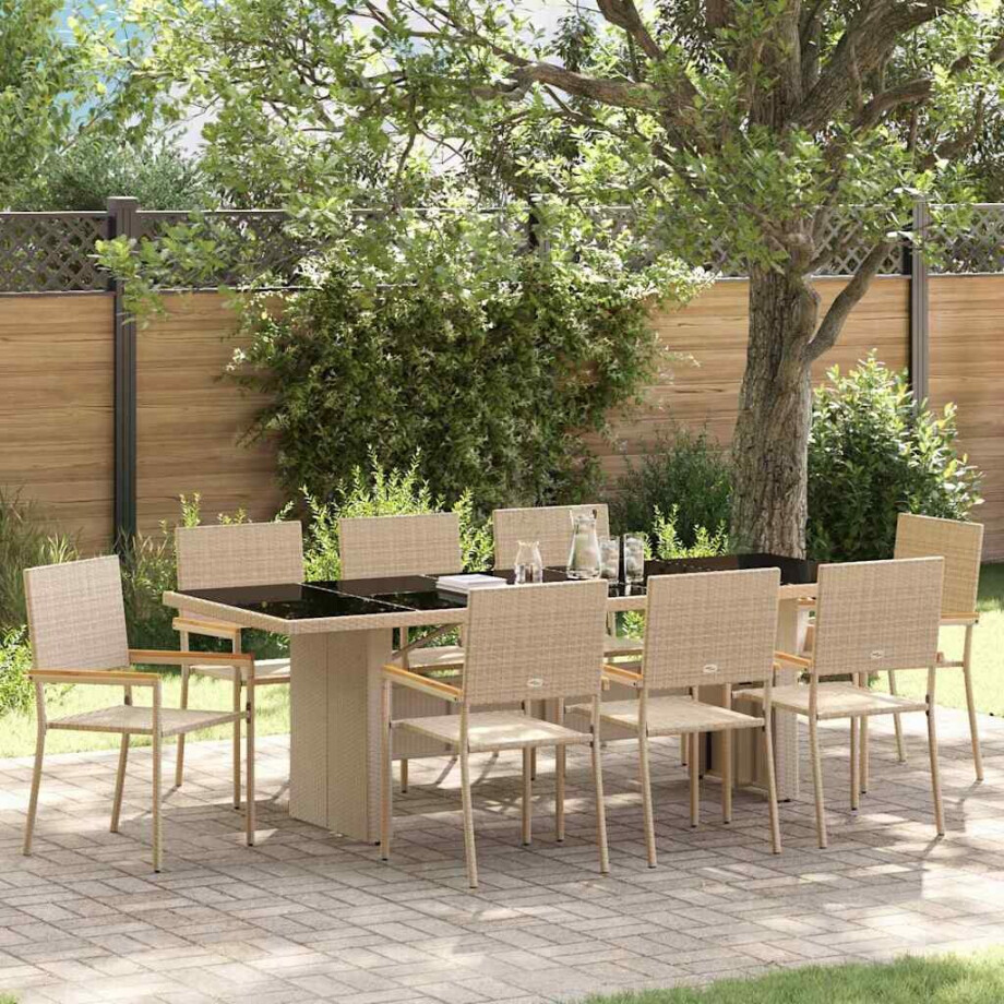 vidaXL Tuin eettafelset 9 pcs Beige poly rattan afbeelding 1