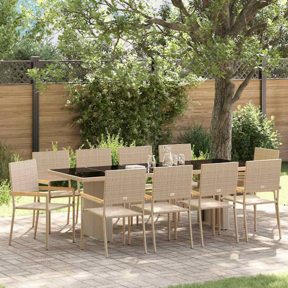 vidaXL Tuin eettafelset 11 pcs Beige poly rattan afbeelding 1