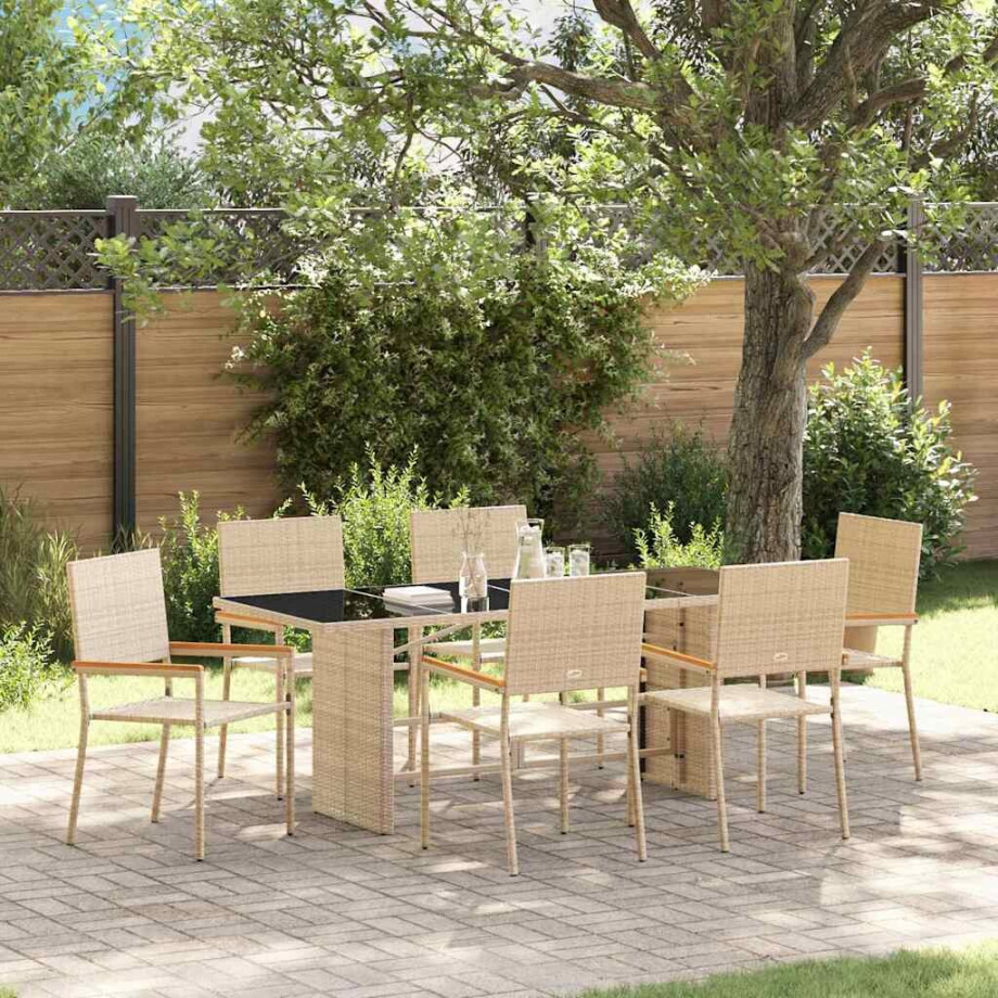 vidaXL Tuin eettafelset 7 pcs Beige poly rattan afbeelding 1