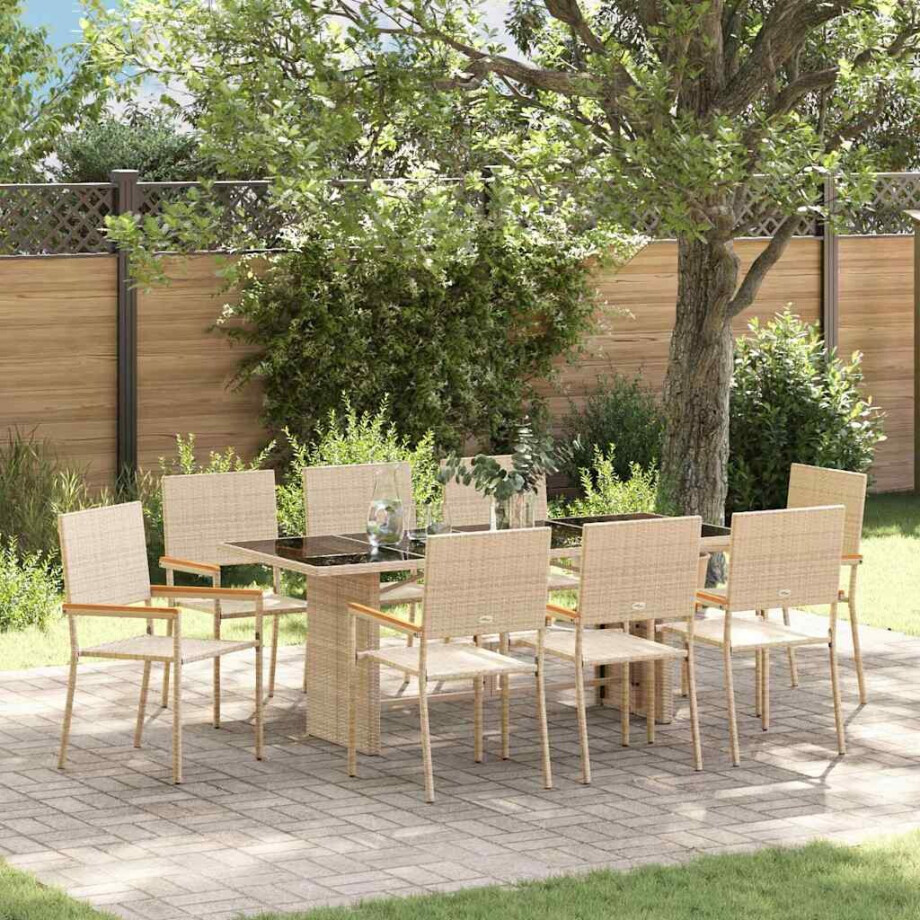 vidaXL Tuin eettafelset 9 pcs Beige poly rattan afbeelding 1