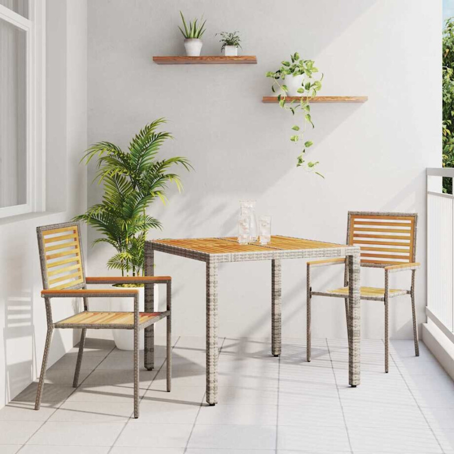 vidaXL Tuin eettafelset 3 pcs Grijs en Bruin poly rattan afbeelding 1
