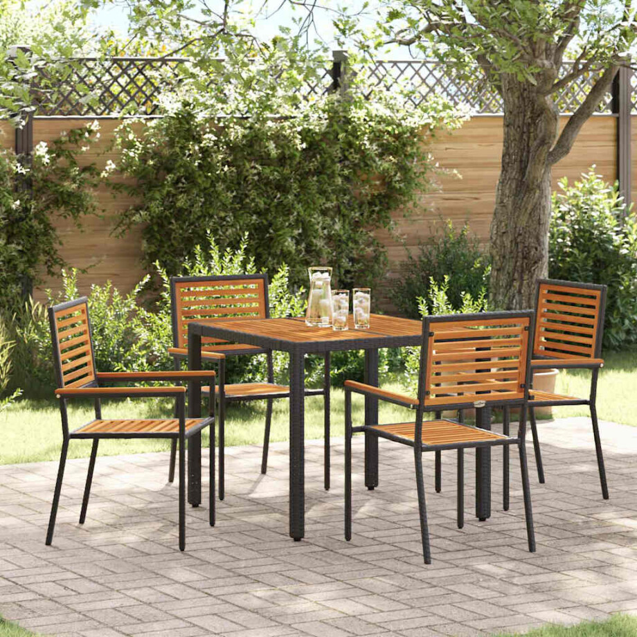 vidaXL Tuin eettafelset 5 pcs Zwart en Bruin poly rattan afbeelding 1