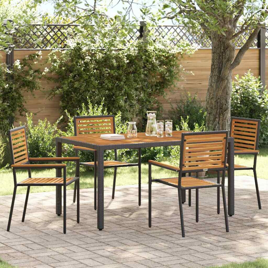 vidaXL Tuin eettafelset 5 pcs Zwart en Bruin poly rattan afbeelding 1