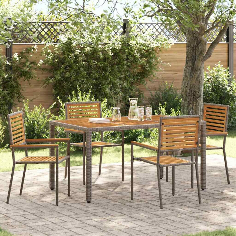 vidaXL Tuin eettafelset 5 pcs Grijs en Bruin poly rattan afbeelding 1
