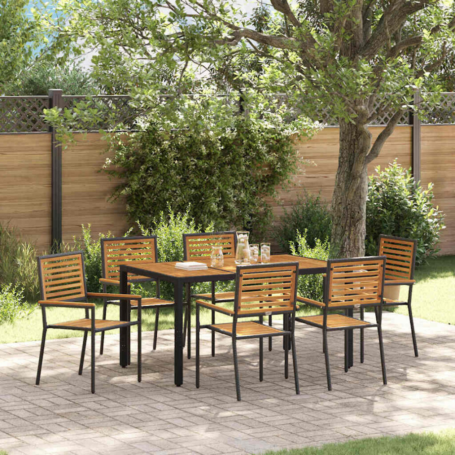 vidaXL Tuin eettafelset 7 pcs Zwart en Bruin poly rattan afbeelding 1
