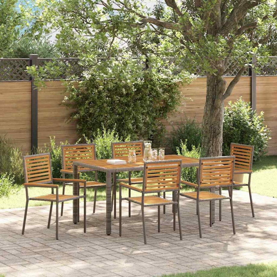 vidaXL Tuin eettafelset 7 pcs Grijs en Bruin poly rattan afbeelding 1