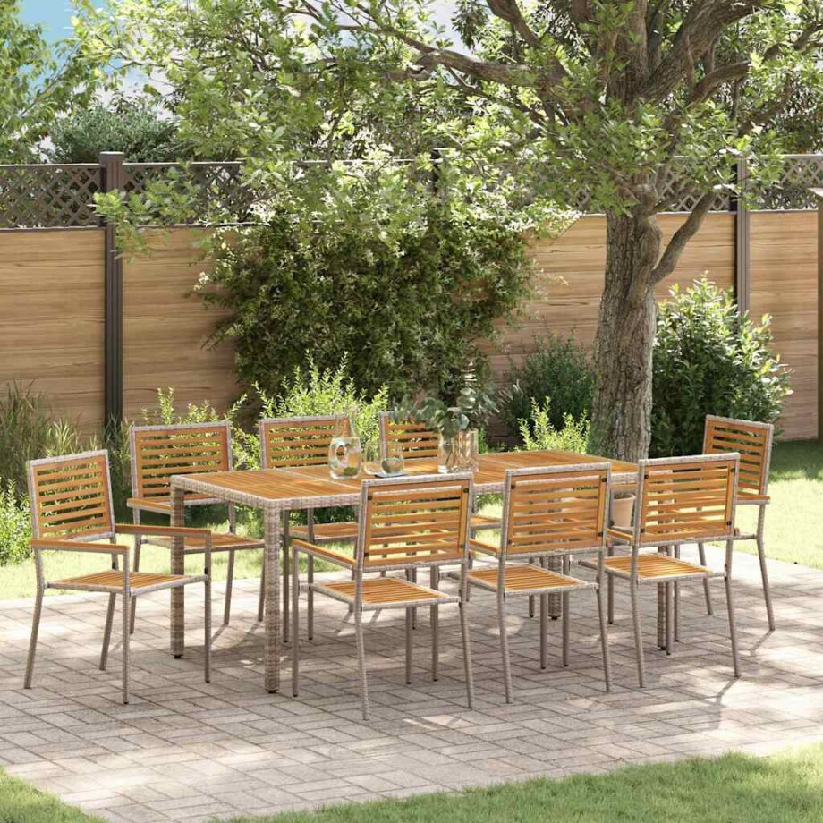 vidaXL Tuin eettafelset 9 pcs Grijs en Bruin poly rattan afbeelding 1