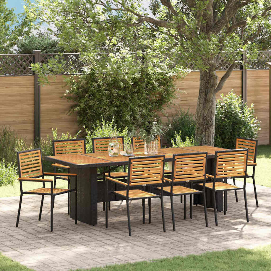 vidaXL Tuin eettafelset 9 pcs Zwart en Bruin poly rattan vidaXL Tuin eettafelset 9 pcs Zwart en Bruin poly rattan afbeelding 1
