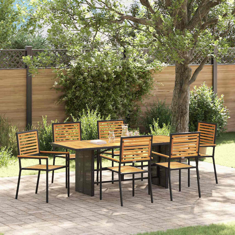 vidaXL Tuin eettafelset 7 pcs Zwart en Bruin poly rattan afbeelding 1