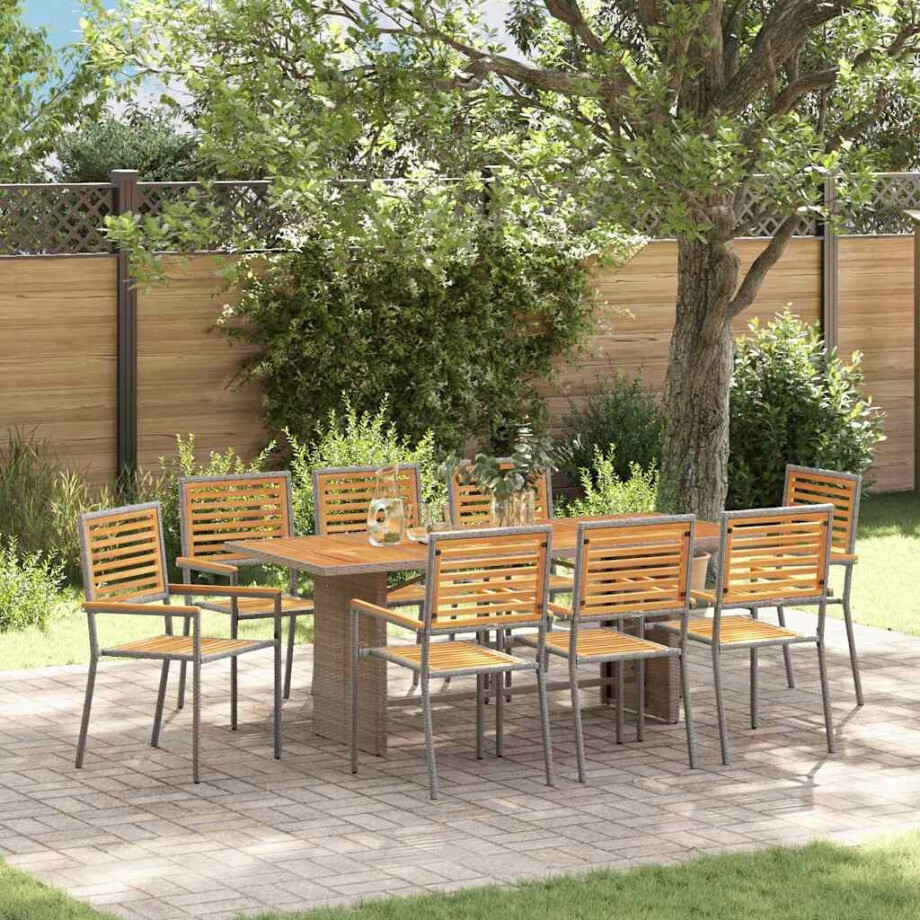 vidaXL Tuin eettafelset 9 pcs Grijs en Bruin poly rattan afbeelding 1