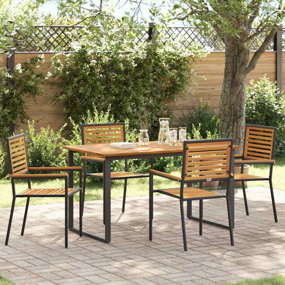 vidaXL Tuin eettafelset 5 pcs Zwart Massief Acaciahout afbeelding 1