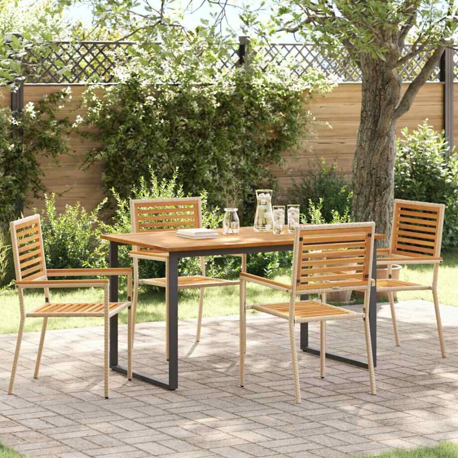 vidaXL Tuin eettafelset 5 pcs Beige Massief Acaciahout afbeelding 1