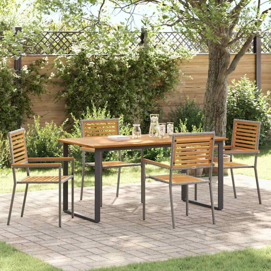 vidaXL Tuin eettafelset 5 pcs Grijs Massief Acaciahout afbeelding 1