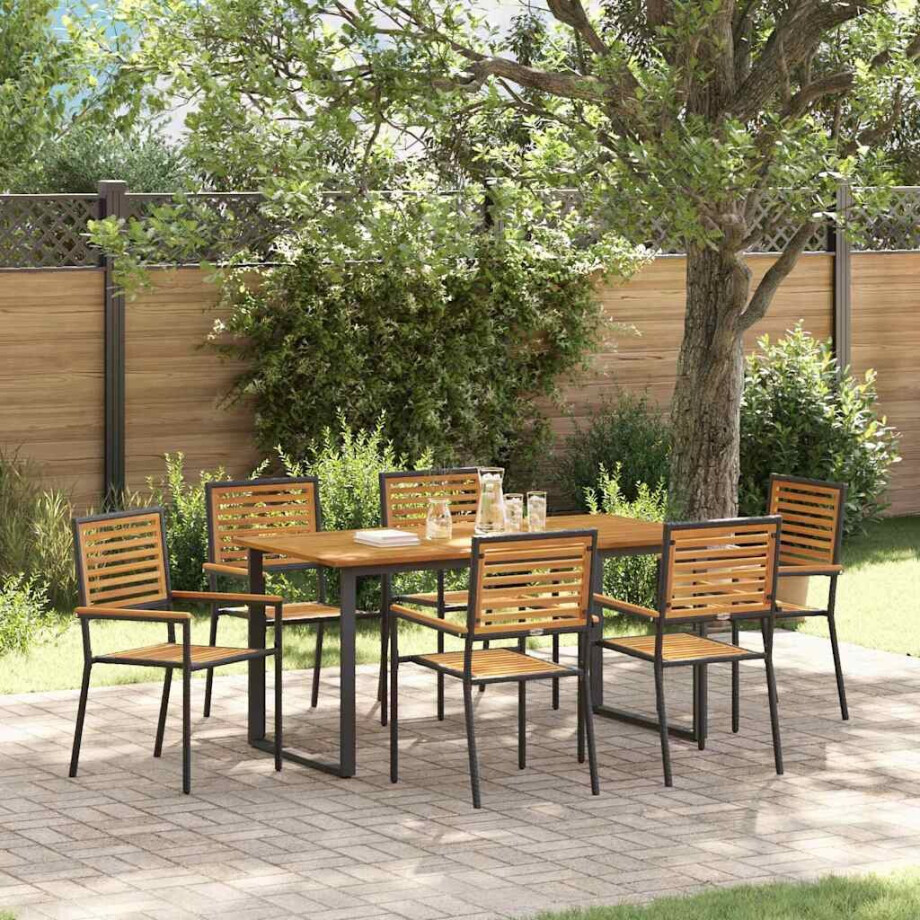 vidaXL Tuin eettafelset 7 pcs Zwart Massief Acaciahout vidaXL Tuin eettafelset 7 pcs Zwart Massief Acaciahout afbeelding 1