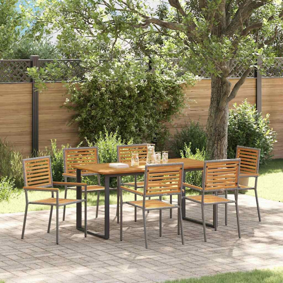 vidaXL Tuin eettafelset 7 pcs Grijs Massief Acaciahout afbeelding 1
