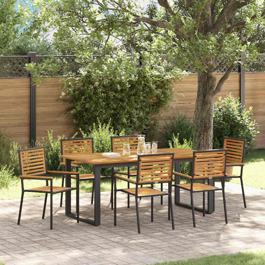 vidaXL Tuin eettafelset 7 pcs Zwart Massief Acaciahout afbeelding 1