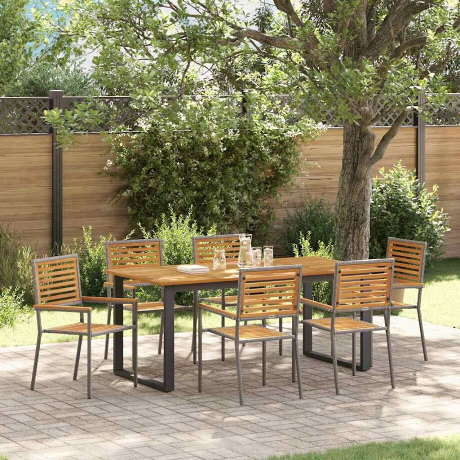 vidaXL Tuin eettafelset 7 pcs Grijs Massief Acaciahout afbeelding 1