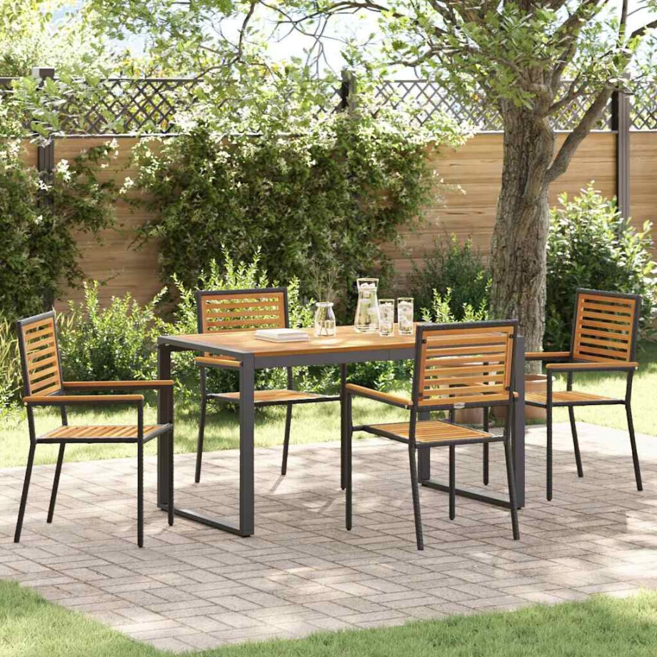 vidaXL Tuin eettafelset 5 pcs Zwart en Bruin poly rattan afbeelding 1