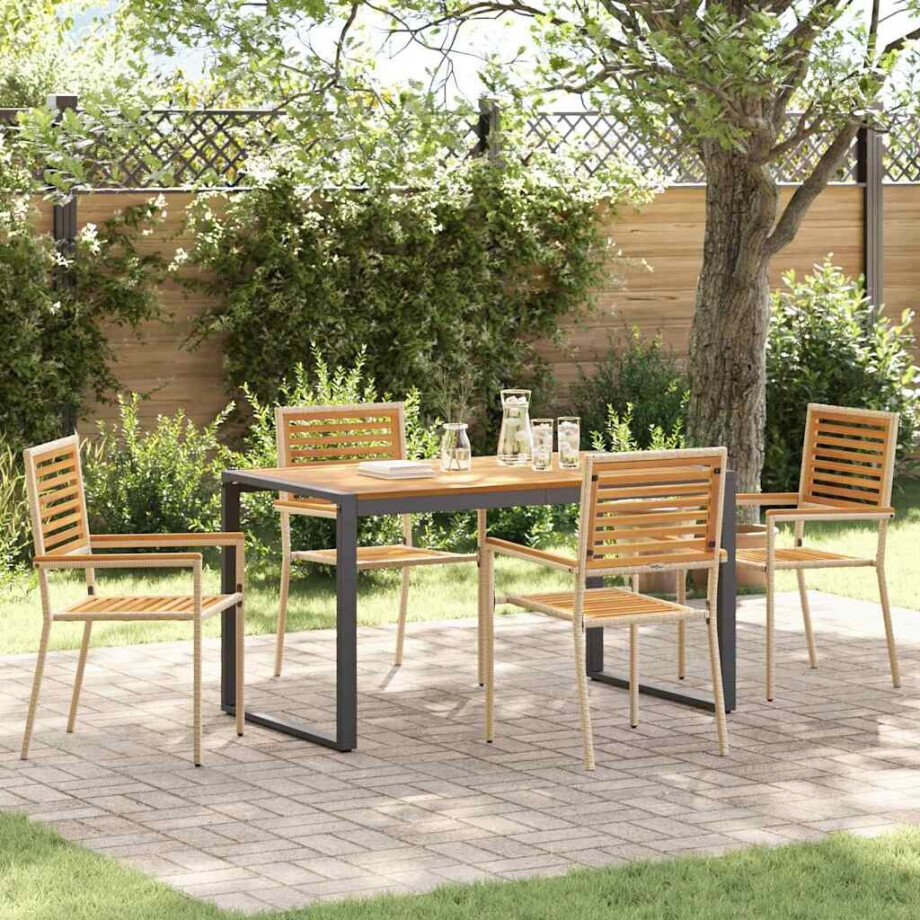 vidaXL Tuin eettafelset 5 pcs Beige en Bruin poly rattan afbeelding 1