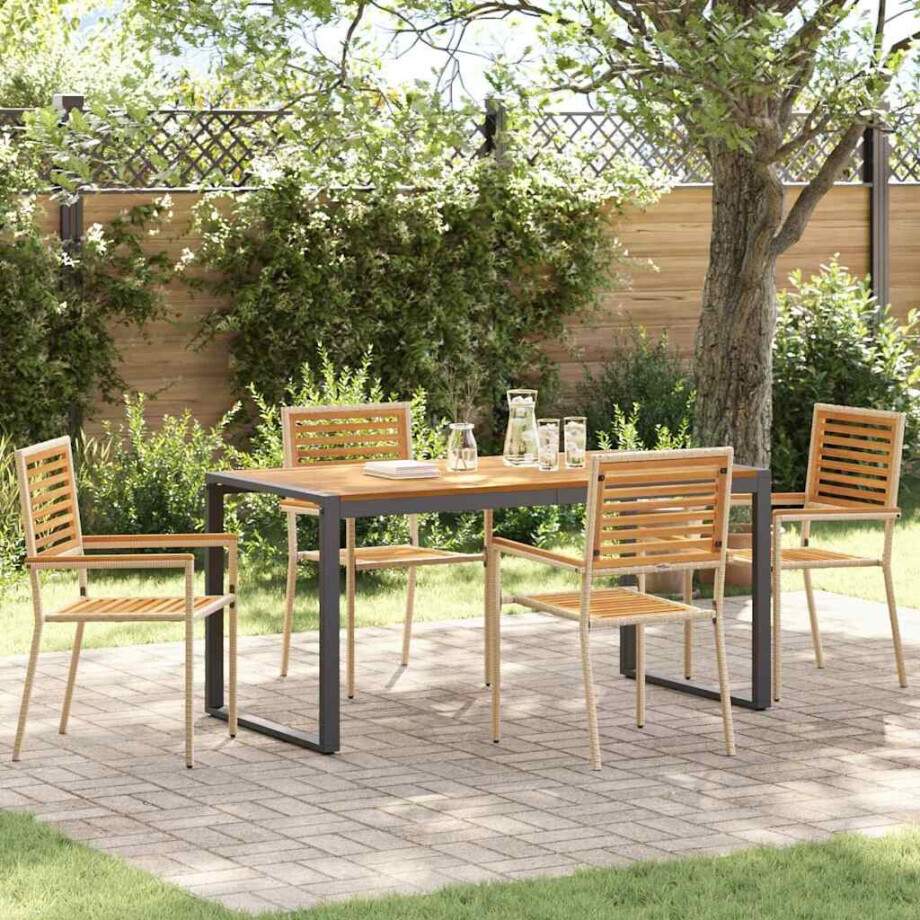 vidaXL Tuin eettafelset 5 pcs Beige en Bruin poly rattan afbeelding 1