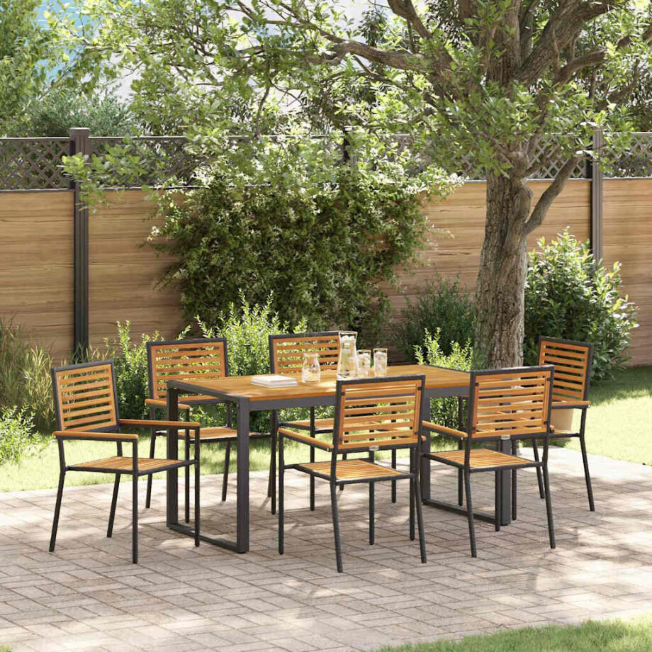 vidaXL Tuin eettafelset 7 pcs Zwart en Bruin poly rattan afbeelding 1