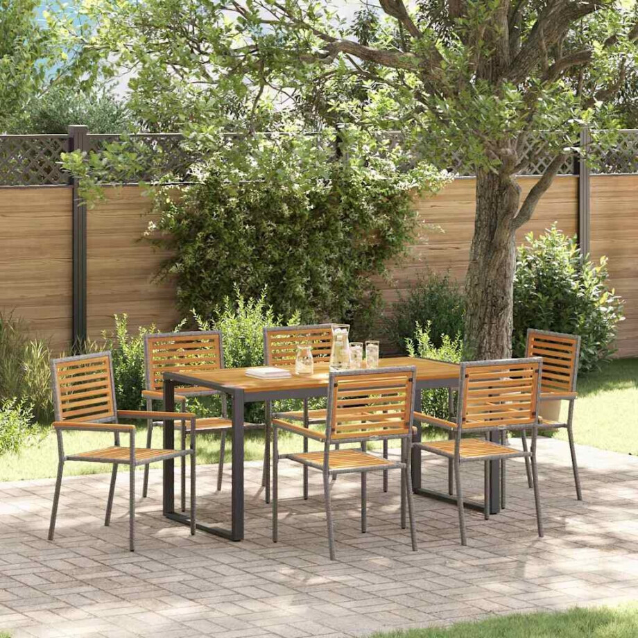 vidaXL Tuin eettafelset 7 pcs Grijs en Bruin poly rattan afbeelding 1