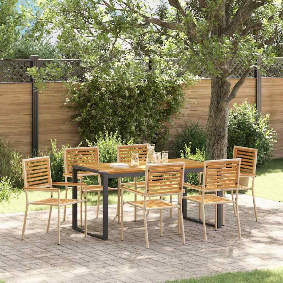 vidaXL Tuin eettafelset 7 pcs Beige en Bruin poly rattan afbeelding 1