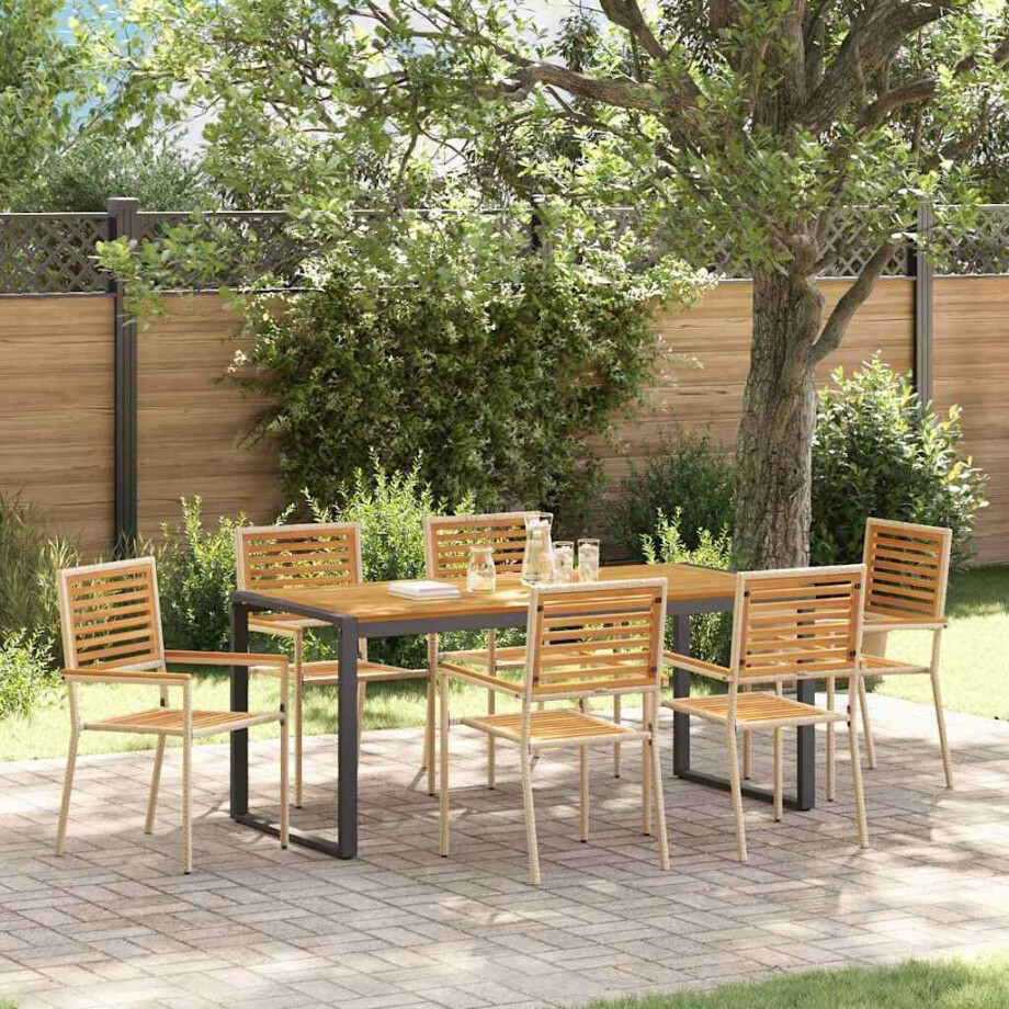 vidaXL Tuin eettafelset 7 pcs Beige en Bruin poly rattan afbeelding 1