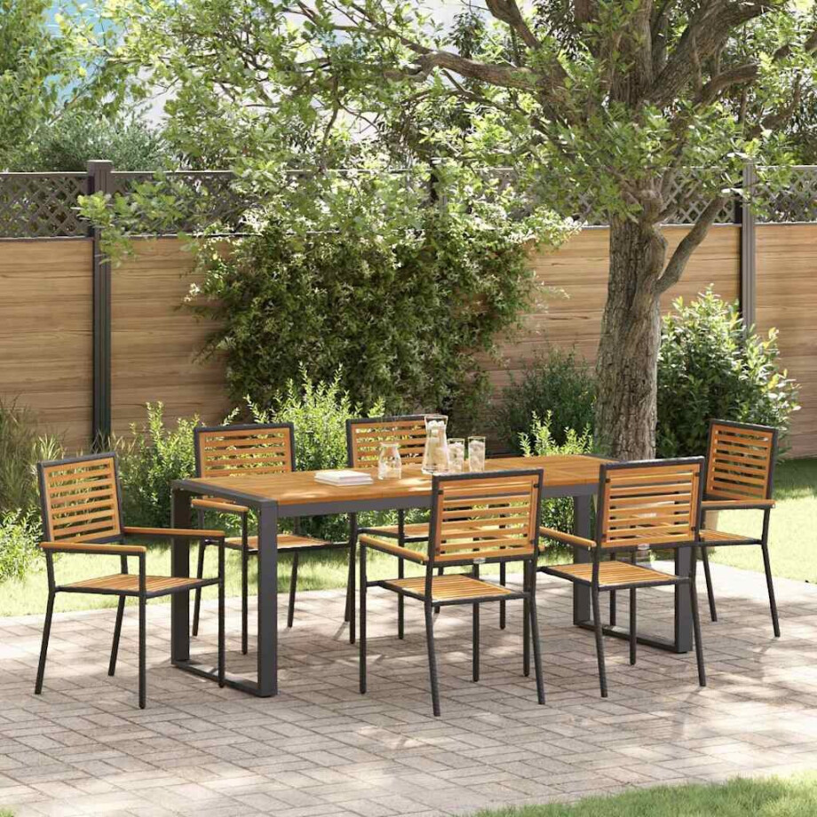 vidaXL Tuin eettafelset 7 pcs Zwart en Bruin poly rattan afbeelding 1