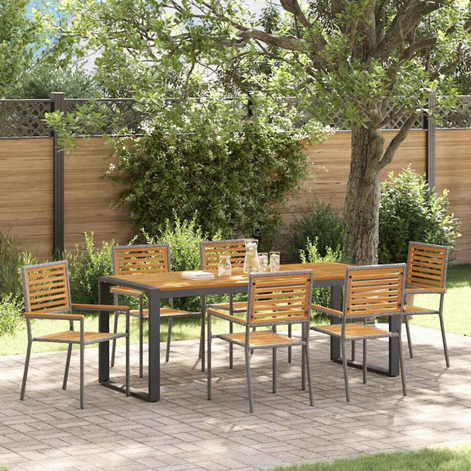 vidaXL Tuin eettafelset 7 pcs Grijs en Bruin poly rattan afbeelding 1