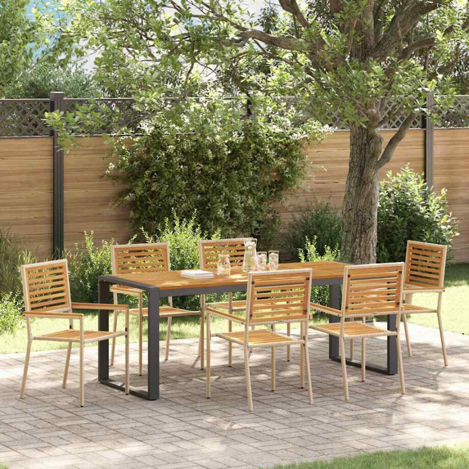 vidaXL Tuin eettafelset 7 pcs Beige en Bruin poly rattan afbeelding 1