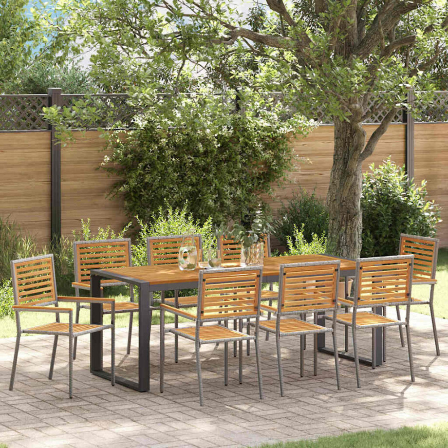 vidaXL Tuin eettafelset 9 pcs Grijs en Bruin poly rattan afbeelding 1