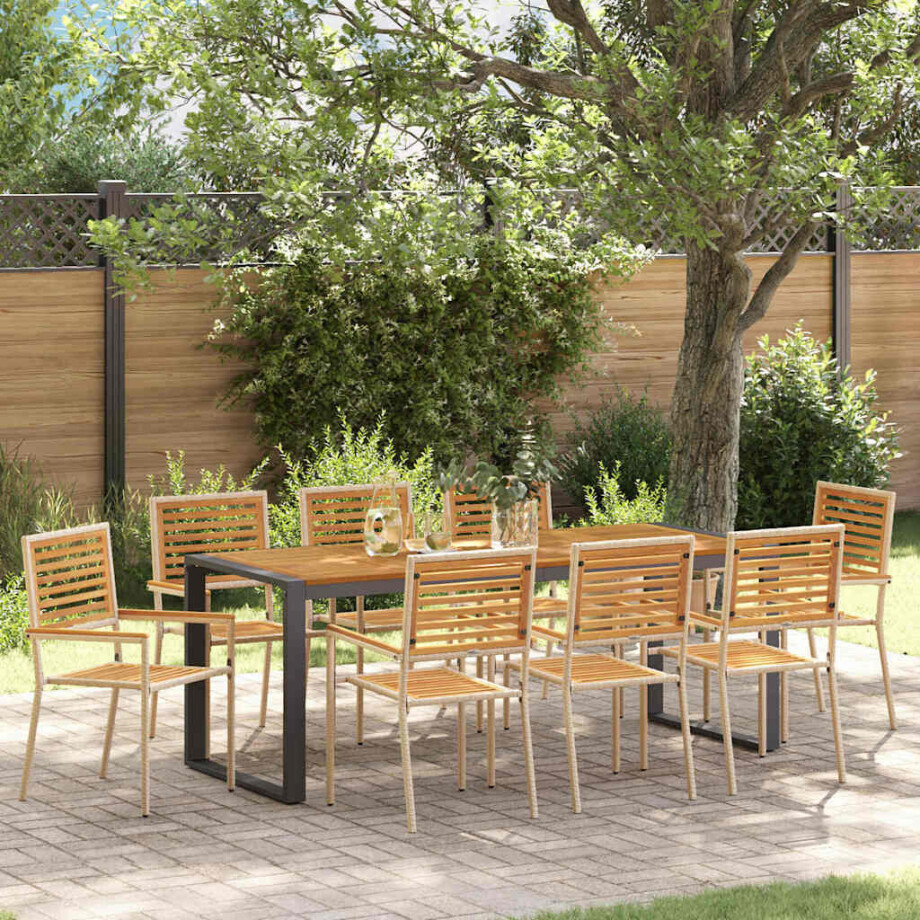vidaXL Tuin eettafelset 9 pcs Beige en Bruin poly rattan afbeelding 1