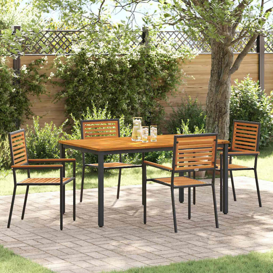 vidaXL Tuin eettafelset 5 pcs Zwart en Bruin poly rattan afbeelding 1