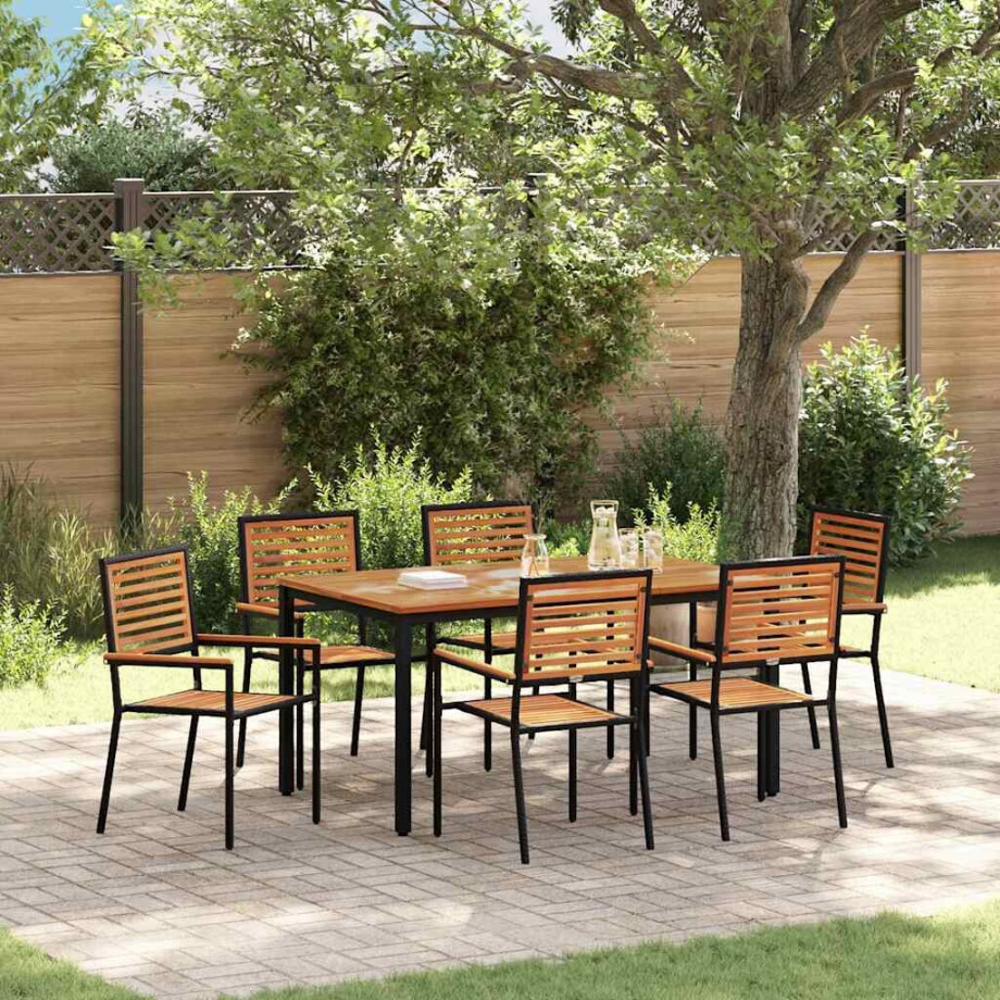 vidaXL Tuin eettafelset 7 pcs Zwart en Bruin poly rattan afbeelding 1