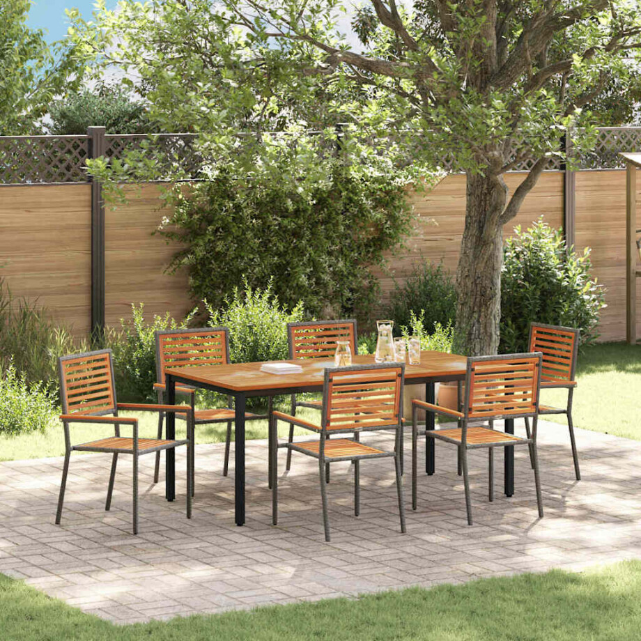 vidaXL Tuin eettafelset 7 pcs Grijs en Bruin poly rattan afbeelding 1