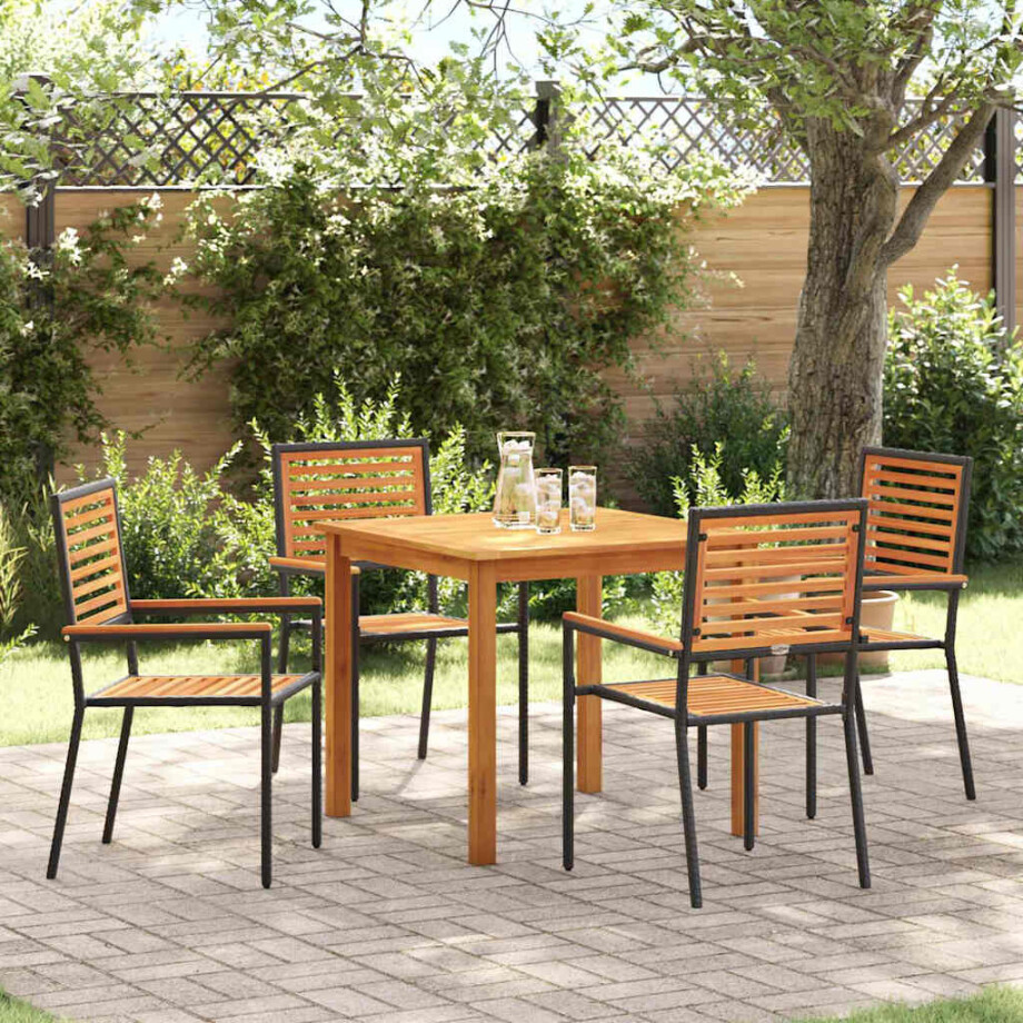vidaXL Tuin eettafelset 5 pcs Zwart Massief Acaciahout afbeelding 1