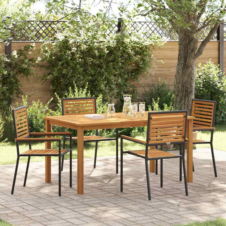 vidaXL Tuin eettafelset 5 pcs Zwart Massief Acaciahout afbeelding 1