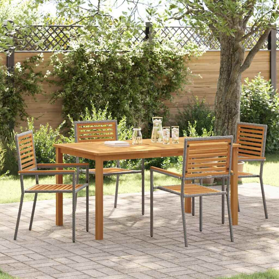 vidaXL Tuin eettafelset 5 pcs Grijs Massief Acaciahout vidaXL Tuin eettafelset 5 pcs Grijs Massief Acaciahout afbeelding 1