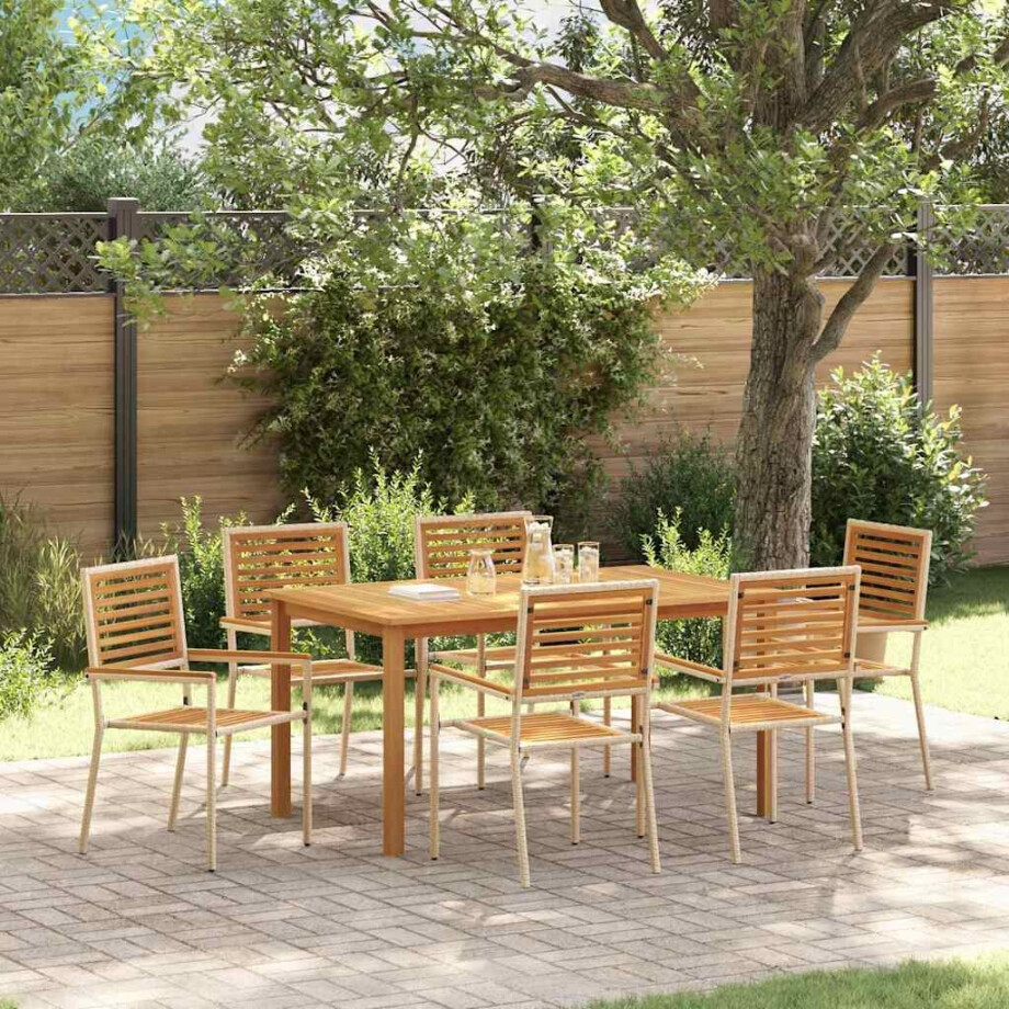 vidaXL Tuin eettafelset 7 pcs Beige Massief Acaciahout afbeelding 1