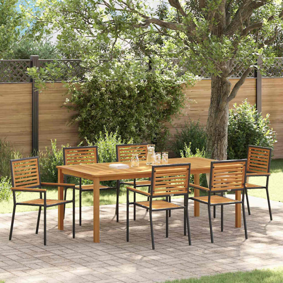 vidaXL Tuin eettafelset 7 pcs Zwart Massief Acaciahout vidaXL Tuin eettafelset 7 pcs Zwart Massief Acaciahout afbeelding 1