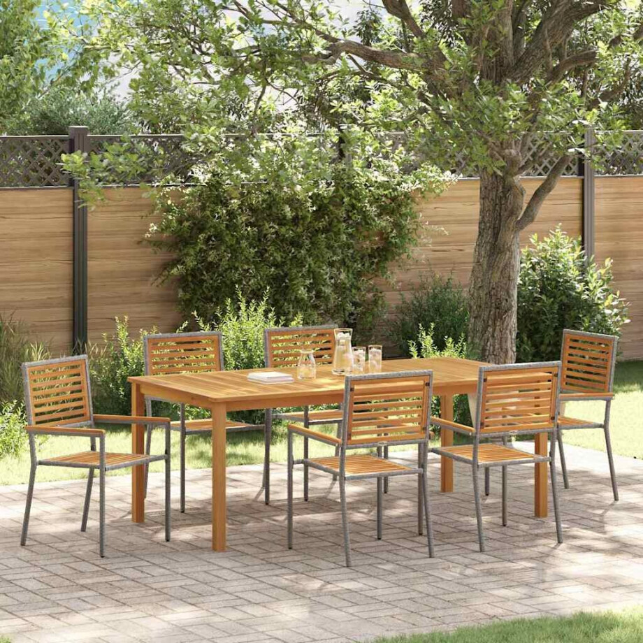 vidaXL Tuin eettafelset 7 pcs Grijs Massief Acaciahout vidaXL Tuin eettafelset 7 pcs Grijs Massief Acaciahout afbeelding 1