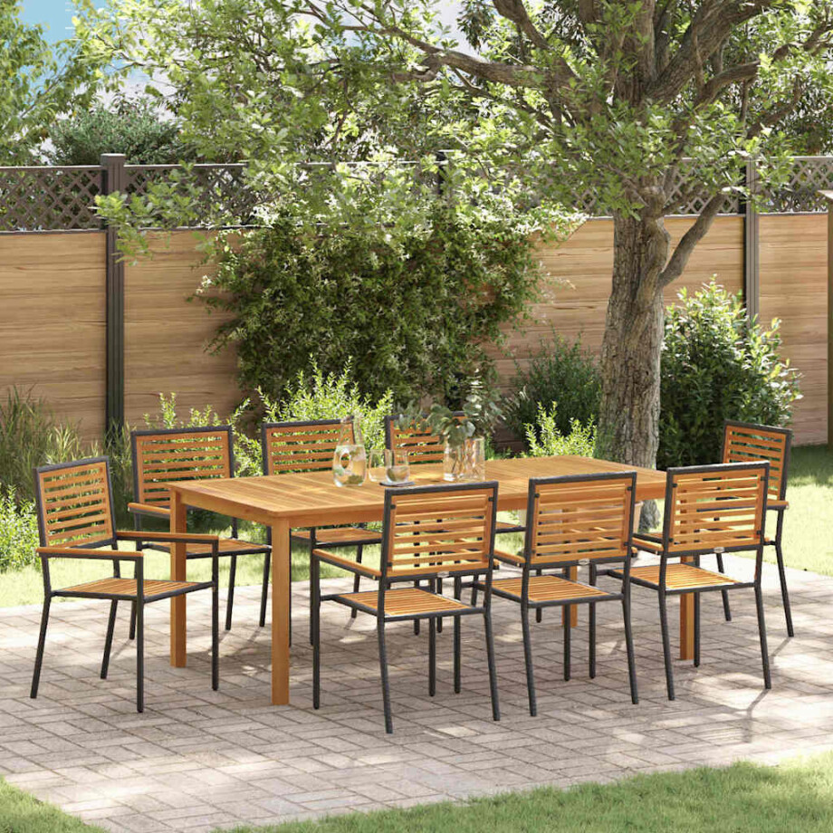 vidaXL Tuin eettafelset 9 pcs Zwart Massief Acaciahout afbeelding 1